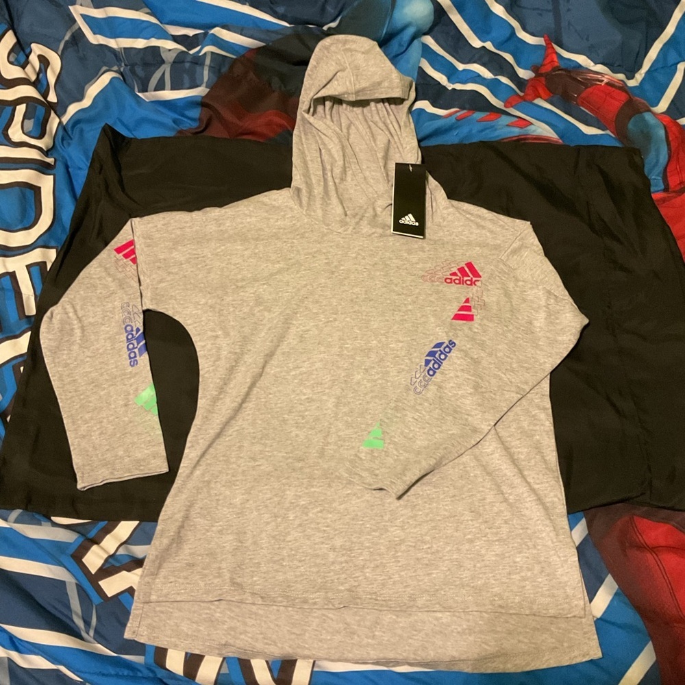 Adidas Gray Hoodie with Colorful Accents
